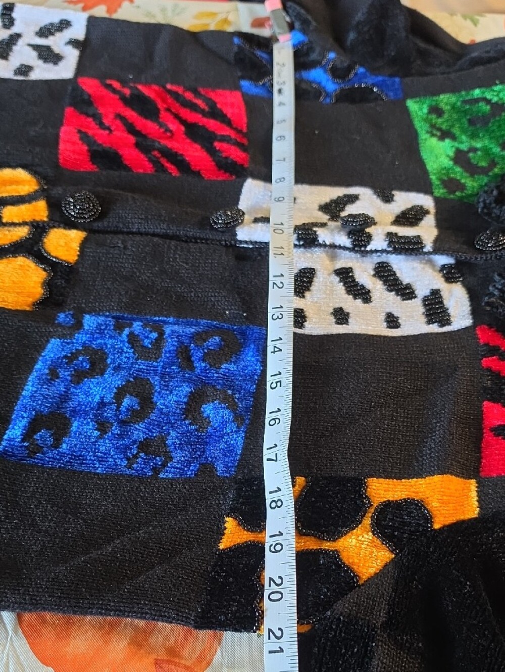Vintage Berek Black Multi Patchwork Animal-Print Teddy Collar Sweater Jacket - Picture 9 of 11